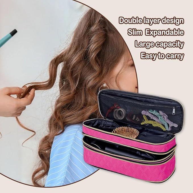 Hair Dryer Travel Carrying Case, Curling Iron Storage Bag, Slim Expandable Handheld Dual-Layer Travel Storage Bag for Dryer/Hair Tool Organizer/Style Organizer