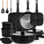 KIKCOIN 24 Pack Pots and Pans Set Non Stick, Detachable Handle Cookware Set by Kikcoin