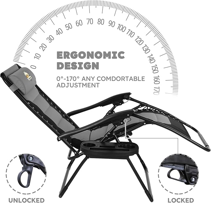 Oversized Padded Zero Gravity Lounge Chair Set of 2, Foldable Patio Anti - Image 4