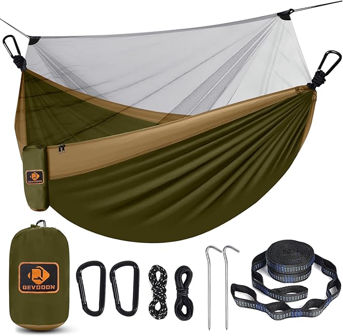 Camping Hammock with Net, Portable Lightweight Double Hammocks with Tree Straps by QEVOOON