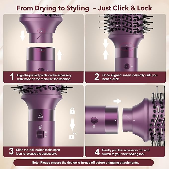 StyleVibe 6-in-1 Air Styler, Hair Dryer & Blow Dryer Brush with Travel Case - Auto Wrap Curls (L/R), Fast Drying, Thermal Round Brush for Smooth Blowouts & Frizz-Free Volume, No Heat Damage