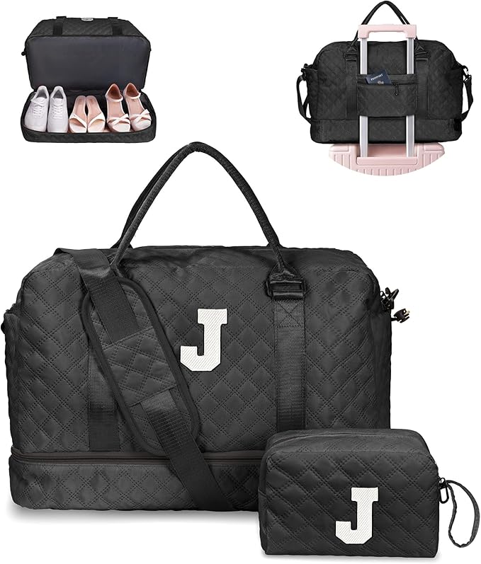 Initial Duffle Bag with Shoe Compartment, Personalized Weekender Bag, Monogram by Vogewood