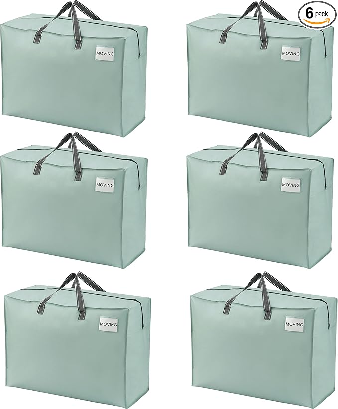 VENO 6 Pack Heavy Duty Moving Bags, Storage Bags, Packing Supplies, Top Zipper by Veno