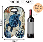 Vintage Sea Turtle 2 Bottle Wine Carrier Tote Bag Insulated Neoprene Portable - Image 2
