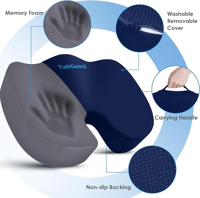 TushGuard Seat Cushion for Office Chair Memory Foam Non-Slip Cushion Back - Image 3