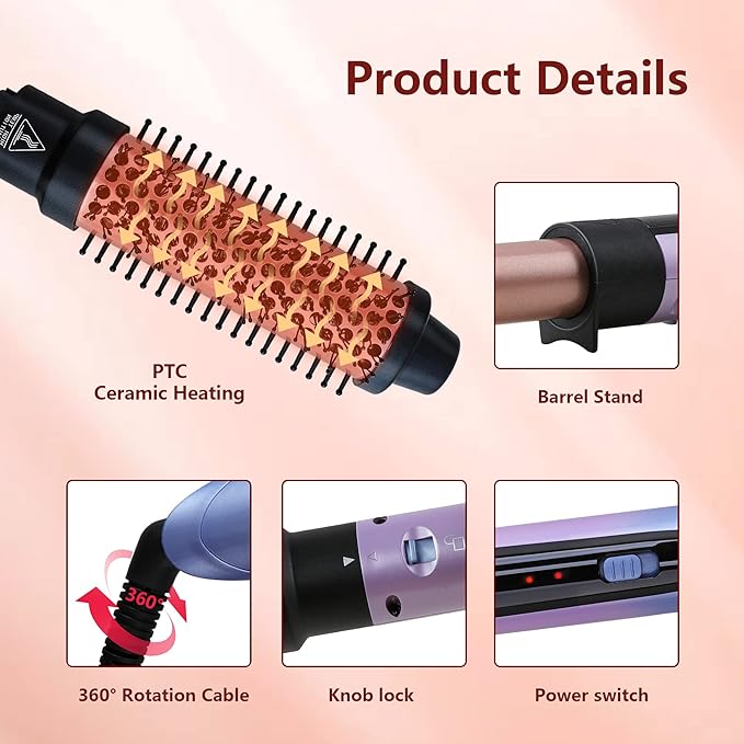 Curling Iron Set, 6 in 1 Hair Curling Wand with Curling Brush and 5 Interchangeable Ceramic Curling Wand(0.35'-1.25') Tourmaline Hair Curler, Instant Heat Up Curling Iron for Long Hair Women