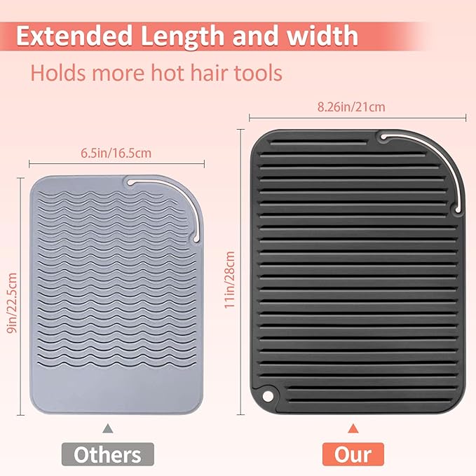 Quccefods Heat Resistant Mat Large Silicone Hot Hair Tools Holder for Curling Irons Flat Iron Hair Straightener Mat Portable Vanity Pad Accessories/Organizer