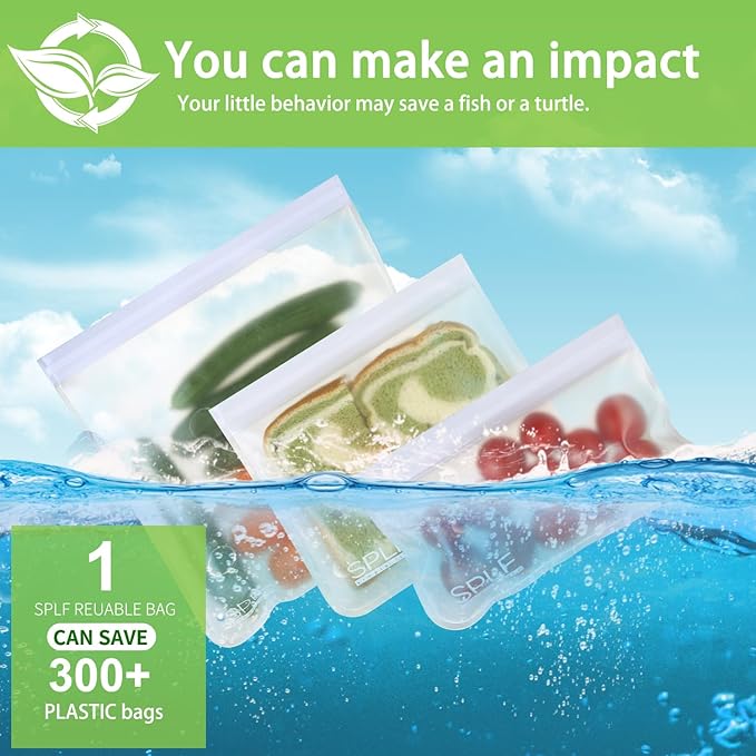 SPLF 12 Pack Dishwasher Safe Reusable Food Storage Bags, BPA Free Freezer Bags - Image 8