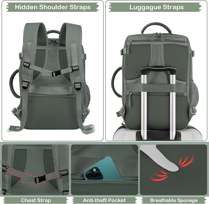 Hanples Women's Large 17.3 Inch Laptop Backpack, Olive Green, Waterproof - Image 6