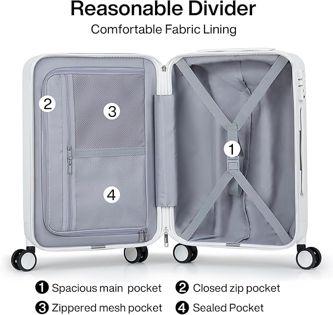 Hanke 20 Inch Carry On Luggage 22x14x9 Airline Approved PC Hard Shell Suitcases - Image 5