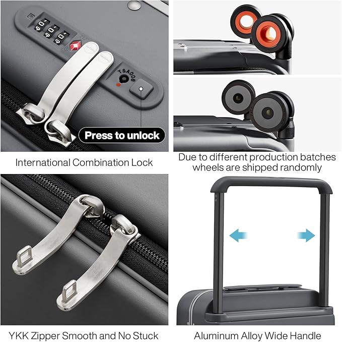 mixi Checked Luggage Wide Handle Luxury Design Rolling Travel Suitcase PC - Image 4