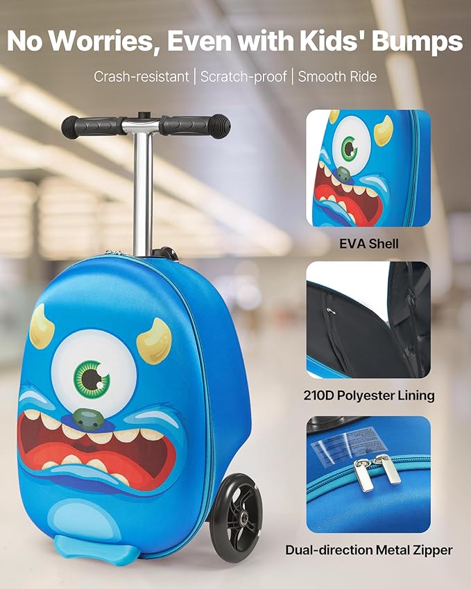 VEVOR Ride-on Luggage, 20 L Capacity, 20 Inches Kids Scooter Suitcase - Image 2