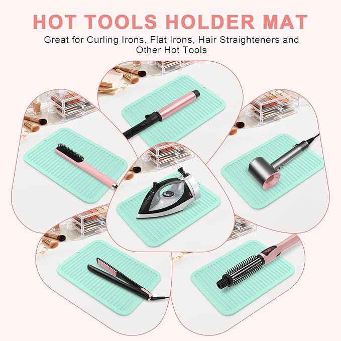 Oversize Silicone Heat Resistant Mat, Professional Hot Hair Tools Mat for Curling Iron, Flat Iron, Hair Straightener, Portable Hot Pad Cover with Velcro for Travel Home Salon(14.2" x 11.0")