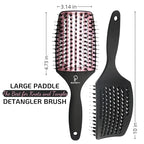 Curved Vented for Blow Drying - Boar Bristle Brush (Large) with Comfortable Handle - Soft Bristle Brush for Thick and Fine Hair - Natural Boar Bristles for Women, Men & Kids - Rose Gold