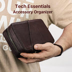 Top Grain Leather Text Custom Electronic Organizer Zipper Bag Tech Pouch - Image 6