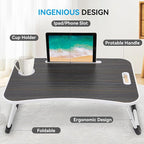 BUYIFY Folding Lap Desk, 23 Inch Portable Wood Black Laptop Bed Desk Lap Desk - Image 2