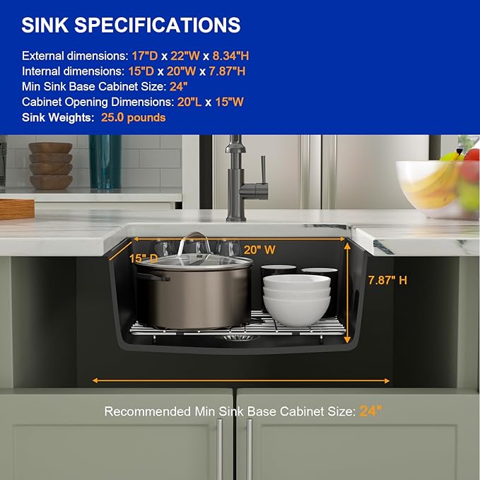 Dcolora 22 Inch Quartz Composite Bar Sink Black Undermount Small Granite - Image 6