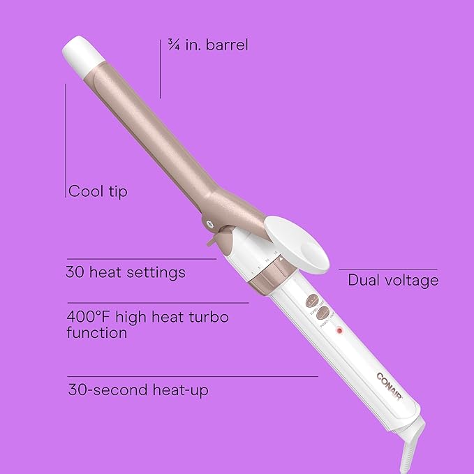 Conair Double Ceramic ¾-Inch Curling Iron, ¾-Inch Barrel Creates Tight Curls, Hair Curler for Use on Short, Medium, & Long Hair, White/Rose Gold