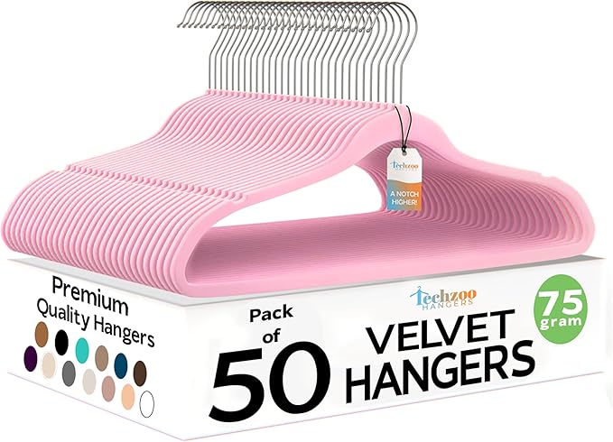 Premium Velvet Hangers 50 Pack Ultra Thin Non Slip Adult Felt Space Saving Suit by TECHZOO