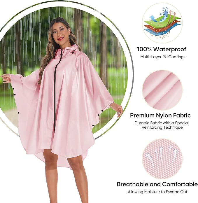 PTEROMY Hooded Rain Poncho for Adult - Image 4
