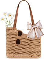 Peicees Crochet Beach Bag For Women Summer Tote Bag Boho Shoulder Bag by Peicees