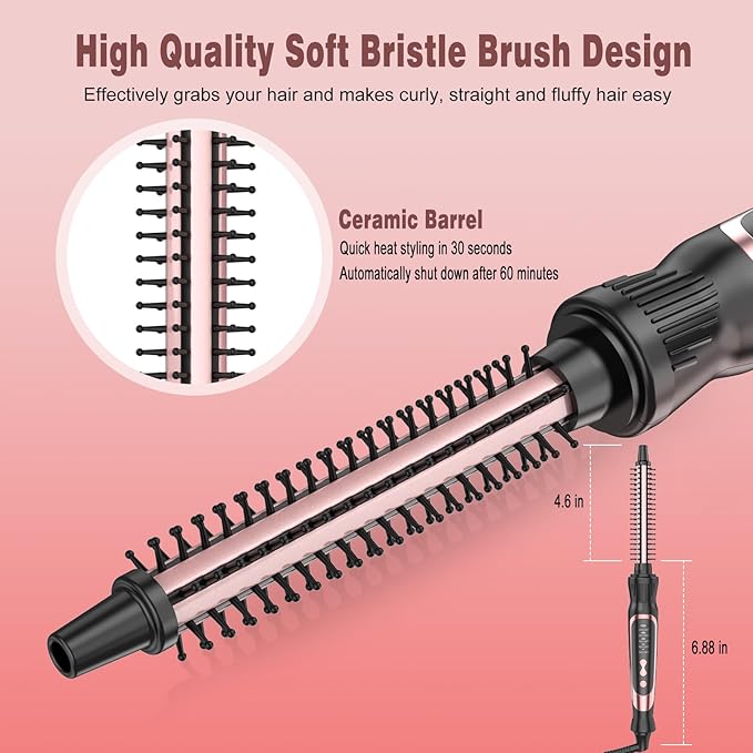 Thermal Brush, Heated Round Brush & Small Curling Iron with Ceramic Ionic Technology, 1/2 inch for Volumizing & Styling, Travel-Friendly Hot Comb with Adjustable Temperature（Rose Gold 0.5 inch）