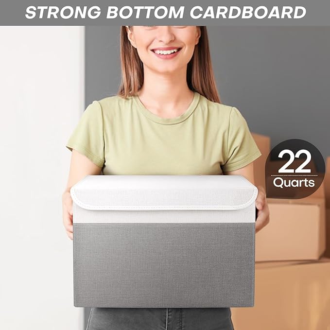 Large 22 Quart Linen Fabric Foldable Storage Bin Cube Organizer Basket - Image 6