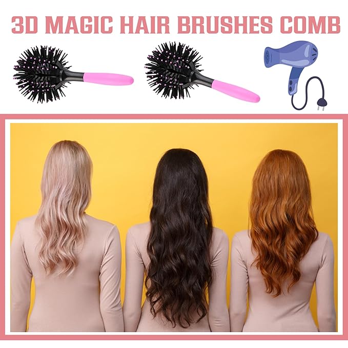 INVODA 3D Round Hair Brushes for Women Blow Drying Detangling Hairbrush 360 Degree Styling Brush for Thick Curly Hair Comb for Wet and Dry Hair (1 PCS)