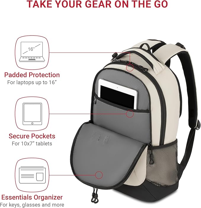 SwissGear Cecil 5505 Laptop Backpack, Cream/Black - Image 2