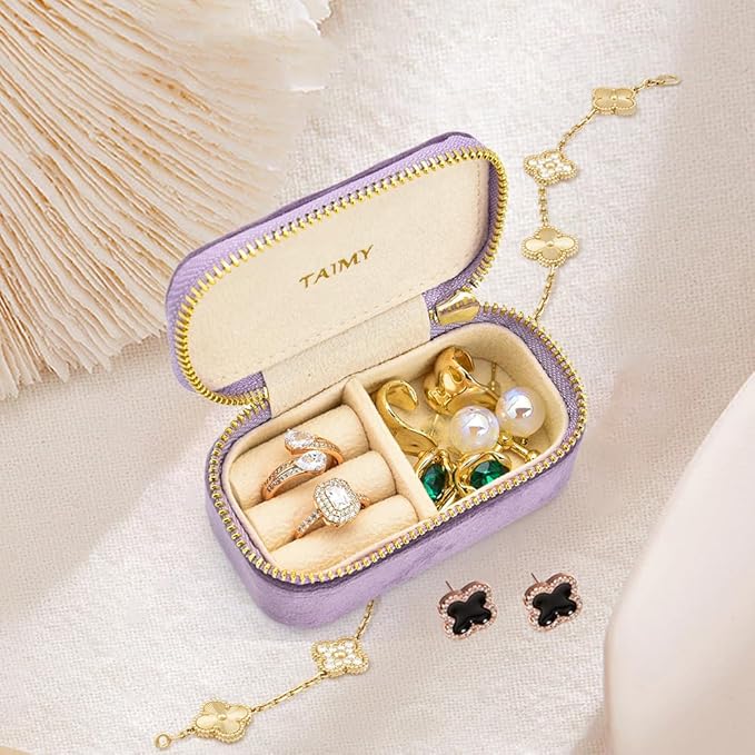 Small Travel Jewelry Case, Mini Tiny Plush Velvet Jewelry Box - Image 5