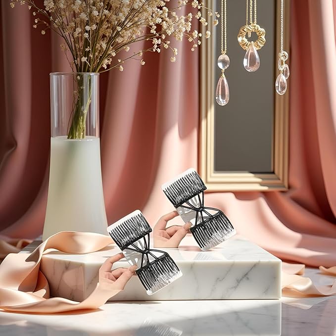 2Pcs Black Adjustable Elastic Hair Comb,Stretchy Double Comb Hair Clip,No Crease Hair Pins Double Slides Hairpins Combs Women Hairs Styling Accessories Hairs Care Styling Tools and Appliances