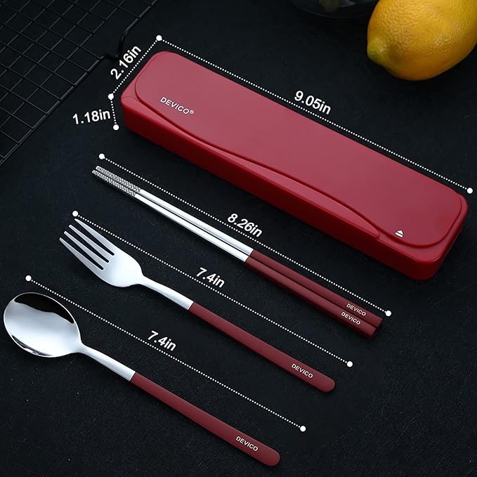 DEVICO Travel Utensils With Case, 18/8 Stainless Steel Camping Utensils - Image 3