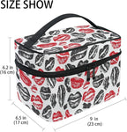 Makeup Train Case Valentines Lips Mouth Pattern Carrying Portable Zip Travel Cosmetic Brush Bag Organizer Large for Women