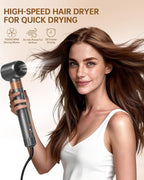 Hair Dryer Brush, webeauty 5 in 1 Professional Hot Air Styling, High-Speed Negative Ionic Hair Dryer Fast Drying, Multi Hair Styler with Air Curling Iron, Volumizing, with Carrying Case (Grey Gold)