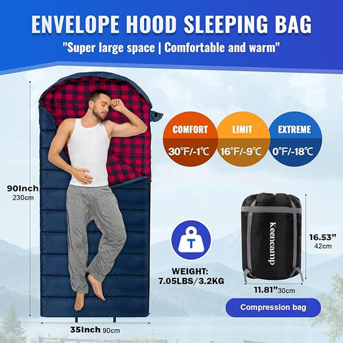 0 Degree Sleeping Bag Cotton Flannel Winter Cold Weather - Image 2
