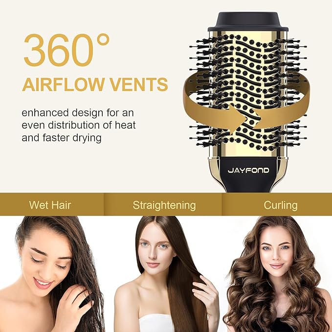 Hair Dryer Brush Volumizer, Ionic Technology, ALCI Safety, 360 Swivel Cord, Gold