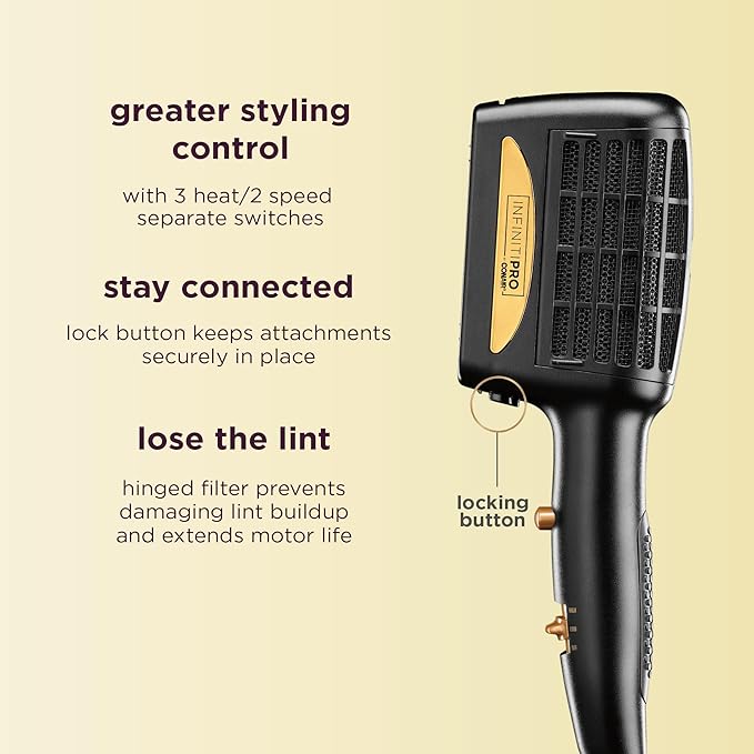 INFINITIPRO by CONAIR 3-in-1 Styling Hair Dryer,1875W Hair Dryer and 3 Attachments,(Pack of 3)