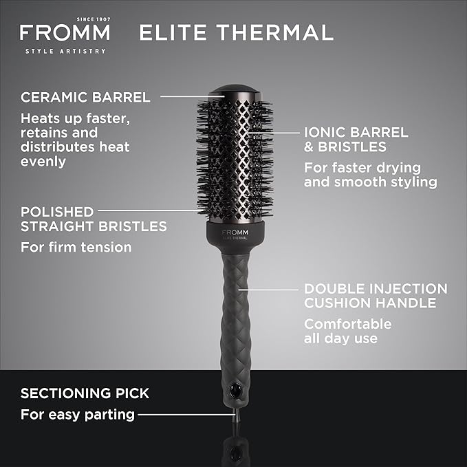 Fromm Elite Thermal Ceramic x Ionic 1.75" Round Brush for Expert Blowouts and Faster Hair Drying | Roller Hairbrush for Anti-static Styling, Smoothing, Straightening and Shine