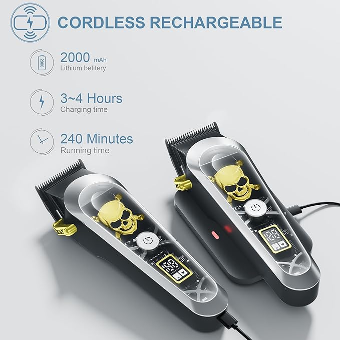 WMARK High Speed Professional Hair Clipper for Men Professional Cordless&Corded Hair Clippers with LCD Display 6 Guide Combs *1comb,Mens NG-130 (Silver)