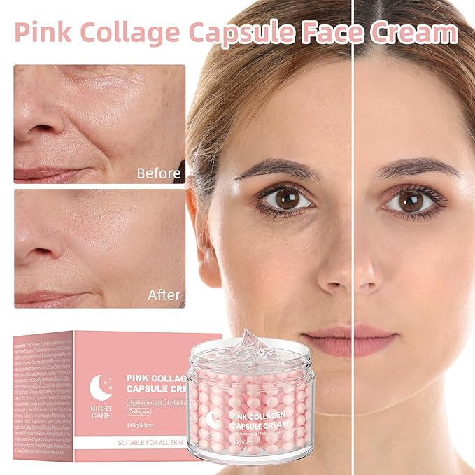 Pink Collage Capsule Face Cream,Moisturizer Capsule Facial Cream,Hydrating Night Face Cream Skincare 4.9 OZ