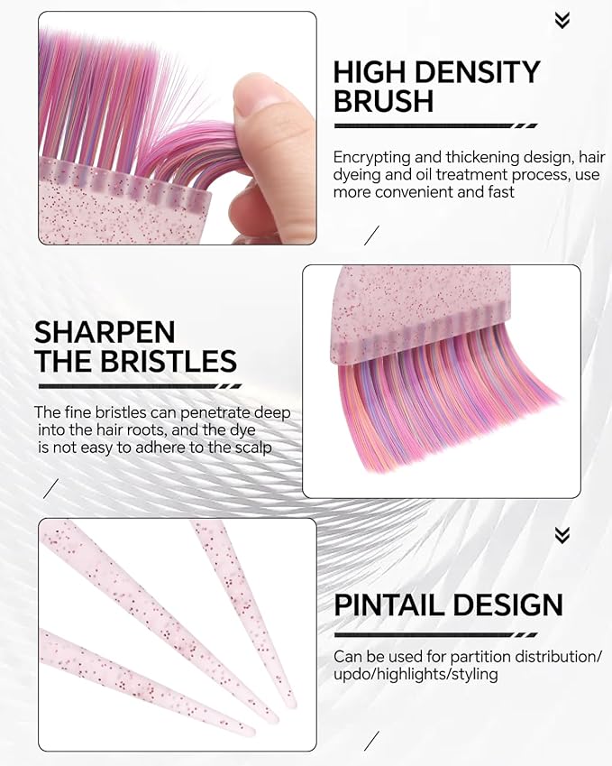 3 Pack Hair Color Brush Set - Professional Hair Dye Brush for Stylist, for Highlighting, Tint and Coloring Sections - Women Men Salon Use Home DIY Dyeing