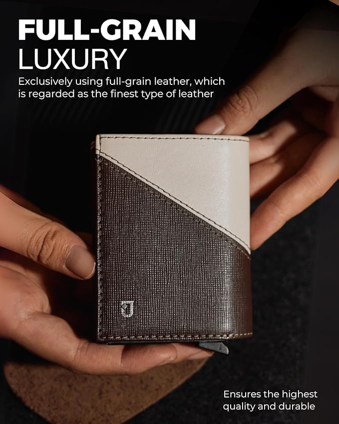 Jenoss Smart Wallet For Men: Full Grain Leather, Handcrafted, Slide Metal Pop - Image 2