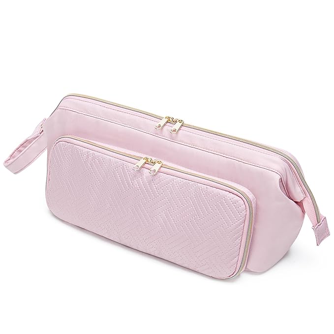 Fasrom Hair Tools Travel Bag with Heat Resistant Mat for Flat Iron, Curling Iron and Hair Straightener, 2 in 1 Hair Dryer Travel Case to Organize Hair Styling Tools, Pink (Patent Design)