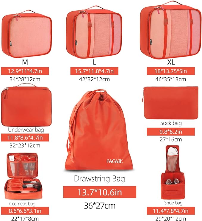BAGAIL 8 Set Packing Cubes Luggage Packing Organizers - Image 2