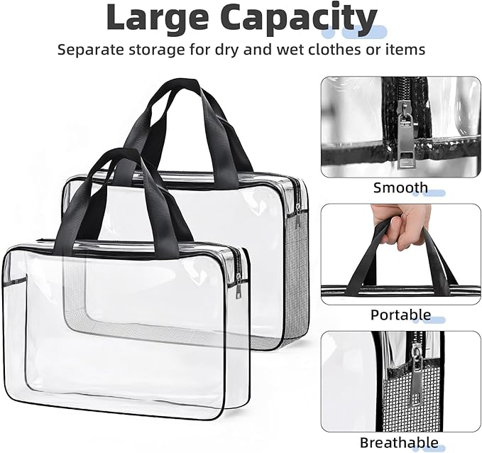 ABSOFINE Clear Toiletry Bag for Travel Size Toiletries, 4 Pack Large Waterproof - Image 3