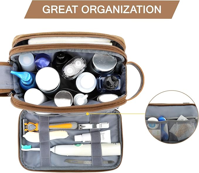 BAGSMART Toiletry Bag for Men, Canvas Travel Toiletry Organizer Dopp Kit - Image 2