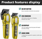 VGR Professional Hair Clippers for Men, Cordless Barber Clippers and Trimmers Set, Mens Hair Cutting Kit with 10 Guide Combs, USB Rechargeable Haircut Machine for Family, LED Display, Gold