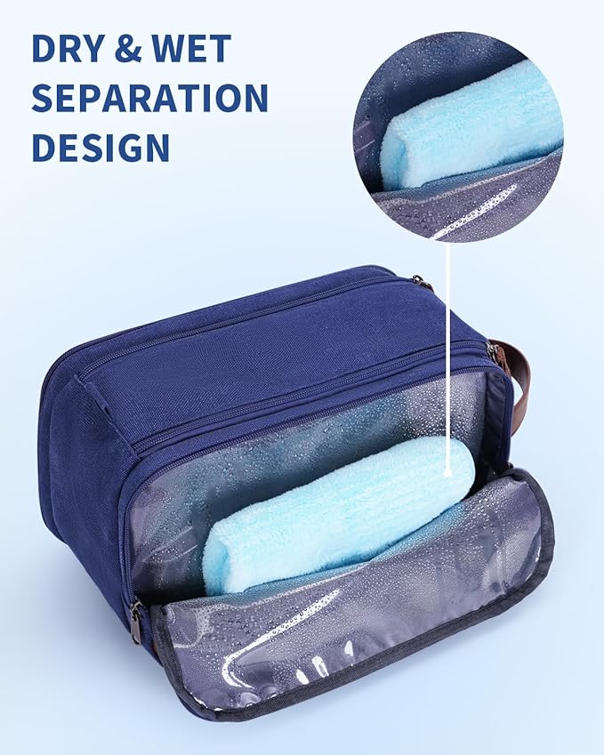 WANDF Toiletry Bag for Men Travel Toiletry Organizer Canvas and Leather Dopp - Image 2