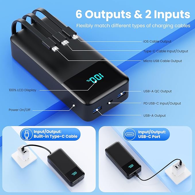 Portable Charger 50, 800mAh Power Bank, 25W PD QC 4.0 Fast Charging Portable - Image 4