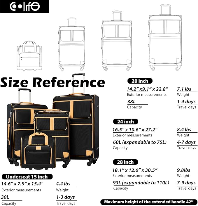 Coolife Luggage 4 Piece Set Suitcase Expandable TSA lock spinner softshell - Image 7